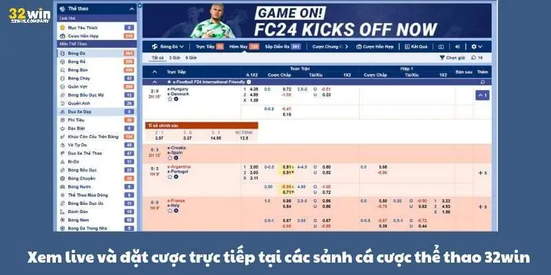 Xem live và đặt cược trực tiếp tại các sảnh cá cược trực tiếp