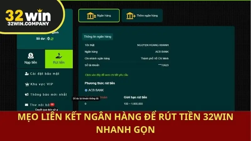 Mẹo liên kết ngân hàng để rút tiền 32win nhanh gọn